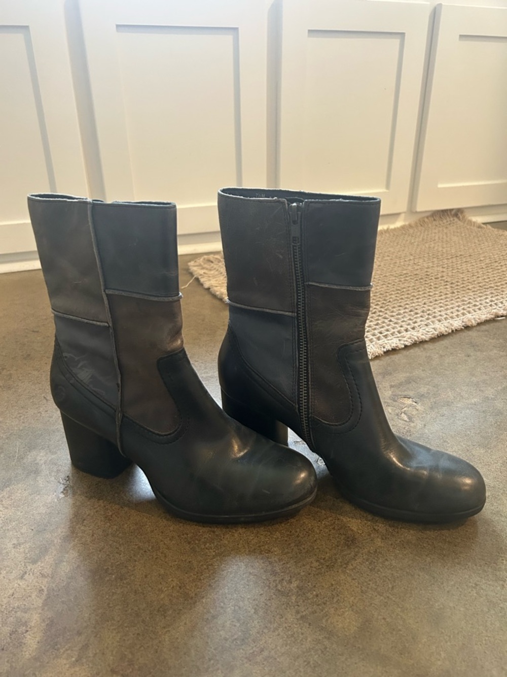 Born Black Leather Mid-Calf Heeled Zip Boots